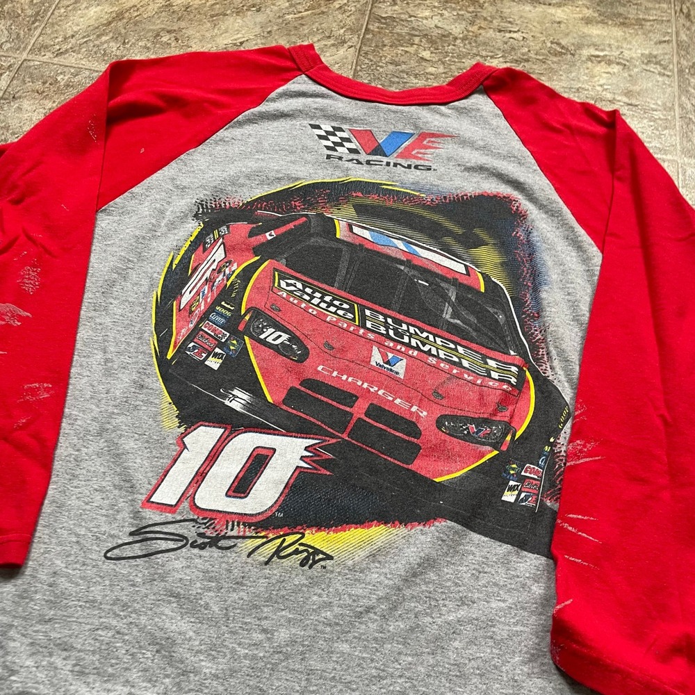 Scott Riggs 10 Bumper to Bumper Racing Raglan Shirt Grey Red NASCAR Mens XL
